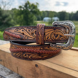 Genuine Leather  Tooled Mens Belt