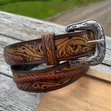 Genuine Leather  Tooled Mens Belt