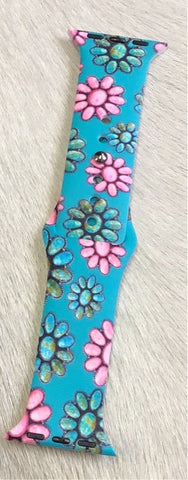 Turquoise & Pink Print Apple Silicone Western Watchband