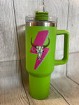Pink Lightning Bolt & Steer Head Lime Green Tumbler