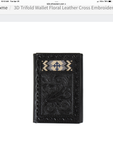 Black Floral Cross Embroidered Trifold Wallet