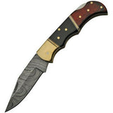 Damascus Lockback Wood & Buffalo Horn Knife