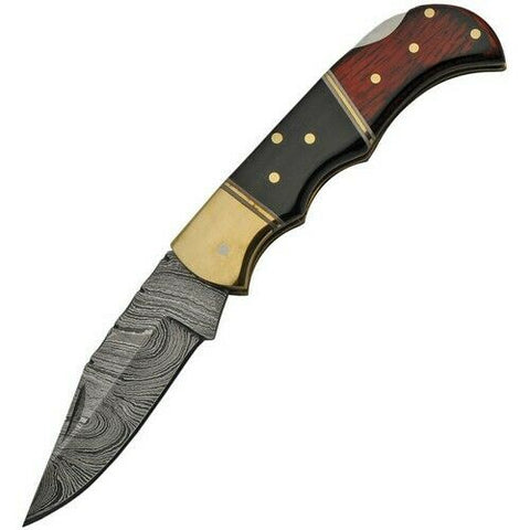 Damascus Lockback Wood & Buffalo Horn Knife
