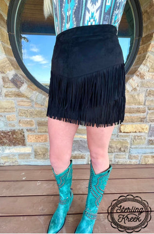 Fort Worth Fringe Skirt-Black