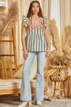 Embroidered Striped Babydoll Top