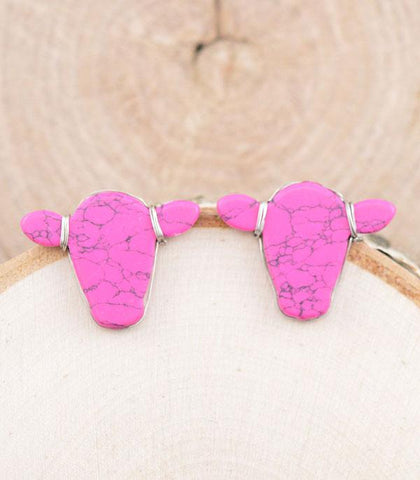 Cowhead Western Post Earrings-Pink