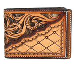 Tan Tooled Calf Hair Underlay Bifold Wallet