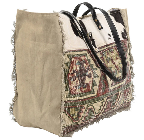 Aztec Canvas & Cowhide Tote Bag