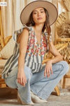 Embroidered Striped Babydoll Top