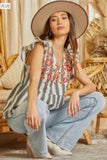 Embroidered Striped Babydoll Top