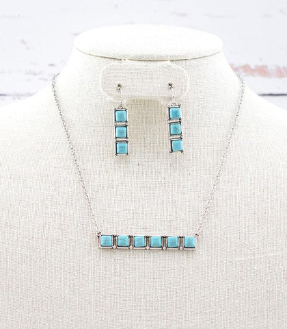 Western Turquoise Bar Necklace Set