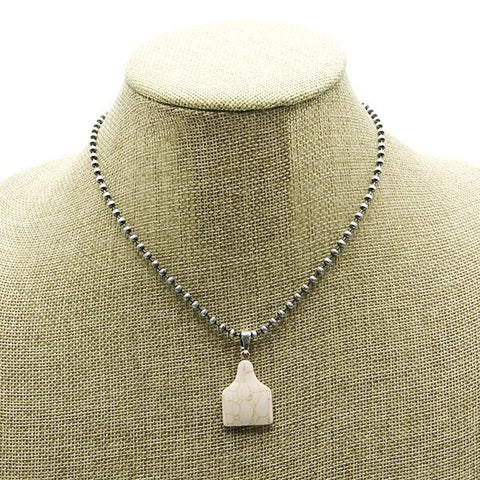 Semi Stone Cattle Tag Necklace-Natural