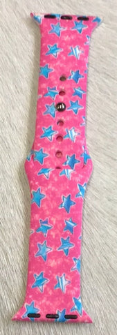 Pink & Blue Star Print Apple Silicone Western Watchband