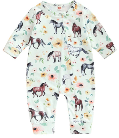 Full Zip Romper Horses