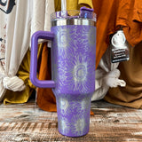 Purple Etched Sunflower Tumbler