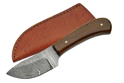 Damascus Skinner Fixed Steel Blade Knife with Walnut Handles