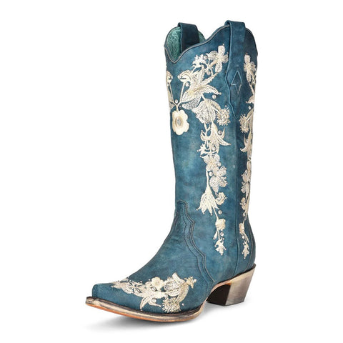 Corral Women’s Navy Blue Studs & Crystals Floral Embroidered Boot