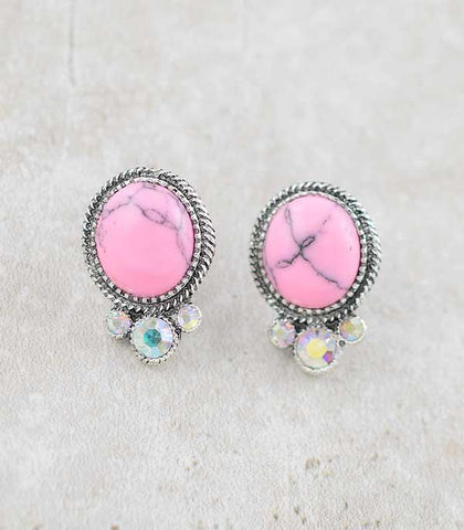 Pink Semi Stone Post Earrings