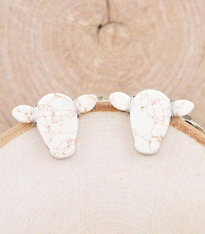 Cowhead Western Post Earrings-White