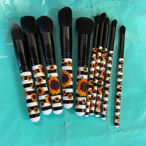 Stripe & Sunflower Makeup Brush Set