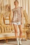 Snake Print Top with Floral Embroidery