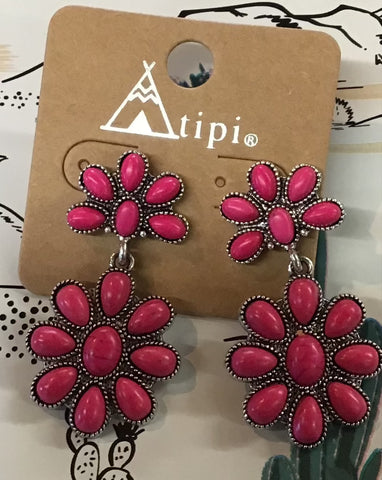 Pink Double Flower Earring