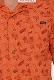 Cinch Orange Fishing Print Camp Shirt