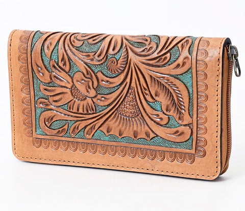 American Darling  Turquoise & Brown Tooled Wallet