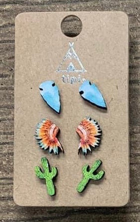 Cactus Headdress Arrowhead Wooden Earrings