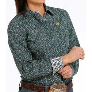 Cinch Women's Green Geo Print Shirt