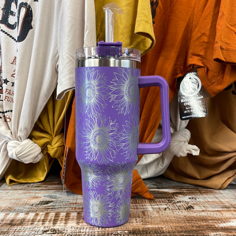 Purple Etched Sunflower Tumbler
