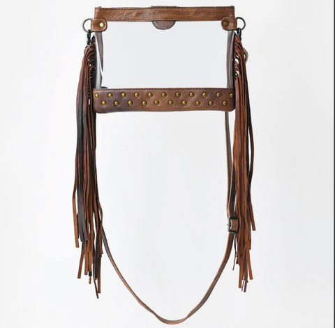 Hand Tooled Clear Bag with Fringe