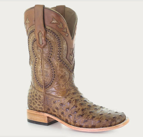 Corral Men’s Orix Ostrich Overlay & Embroidery & Woven Boot