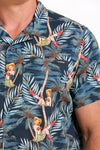 Cinch Men's Navy Tropical Pin-Up Aloha Camp Shirt