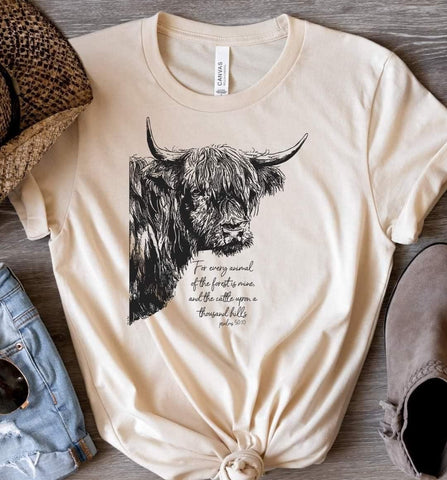 Highland Cow with Psalms Verse Tee