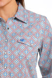 Cinch Women’s Red, Green & Blue Geo Print Shirt