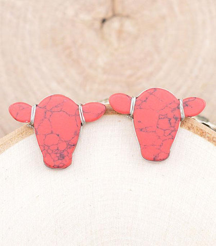 Cowhead Western Post Earrings-Red