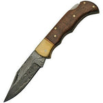 Damascus Lockback Wood Knife & Sheath