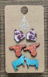 Eartag Steer Head Steer Turquoise Wooden Earrings