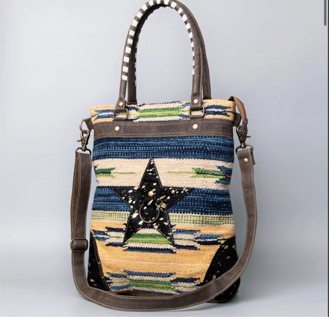 Star Serape Leather & Canvas Tote