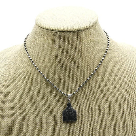 Semi Stone Cattle Tag Necklace-Black