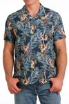 Cinch Men's Navy Tropical Pin-Up Aloha Camp Shirt