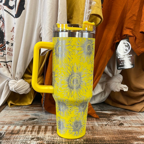 Yellow Etched Sunflower Tumbler