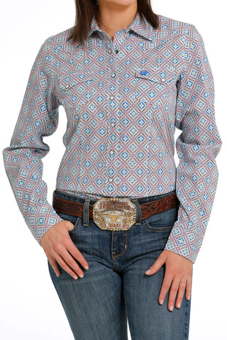 Cinch Women’s Red, Green & Blue Geo Print Shirt