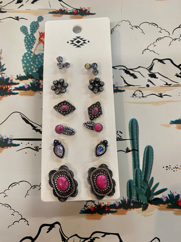 Pink Concho Earrings Set of 6