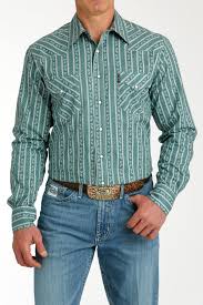 Cinch Men's Modern Fit Green Striped Shirt