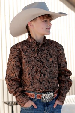 Cinch Boy's Black & Gold Paisley Shirt