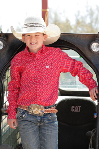 Cinch Boy's Red Geo Print Shirt