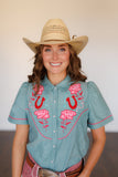 Embroidery Rose Chabray Women's Snap Shirt