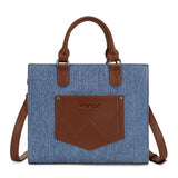 Wrangler Western Contrast Stitch Chevron Tote Bag-Jean